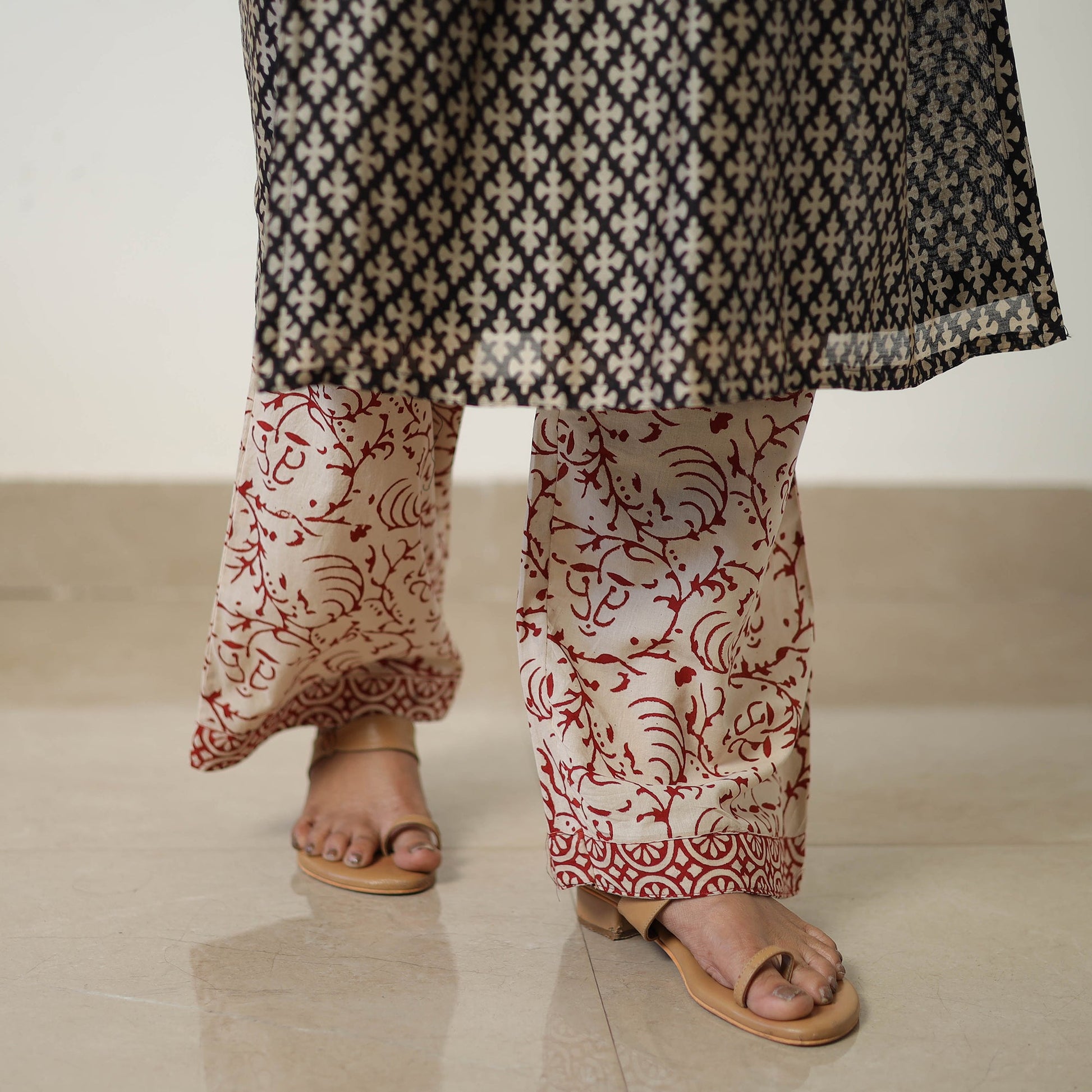 Black - Chanderi Silk Hand Block Bagru Print Kurta Set 01