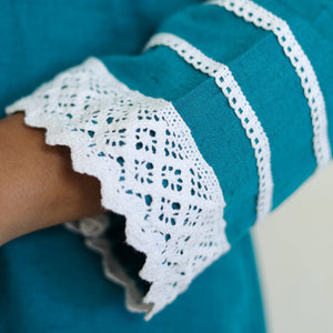 Blue - Flex Cotton Plain Co-Ord Set With Lace Work 04