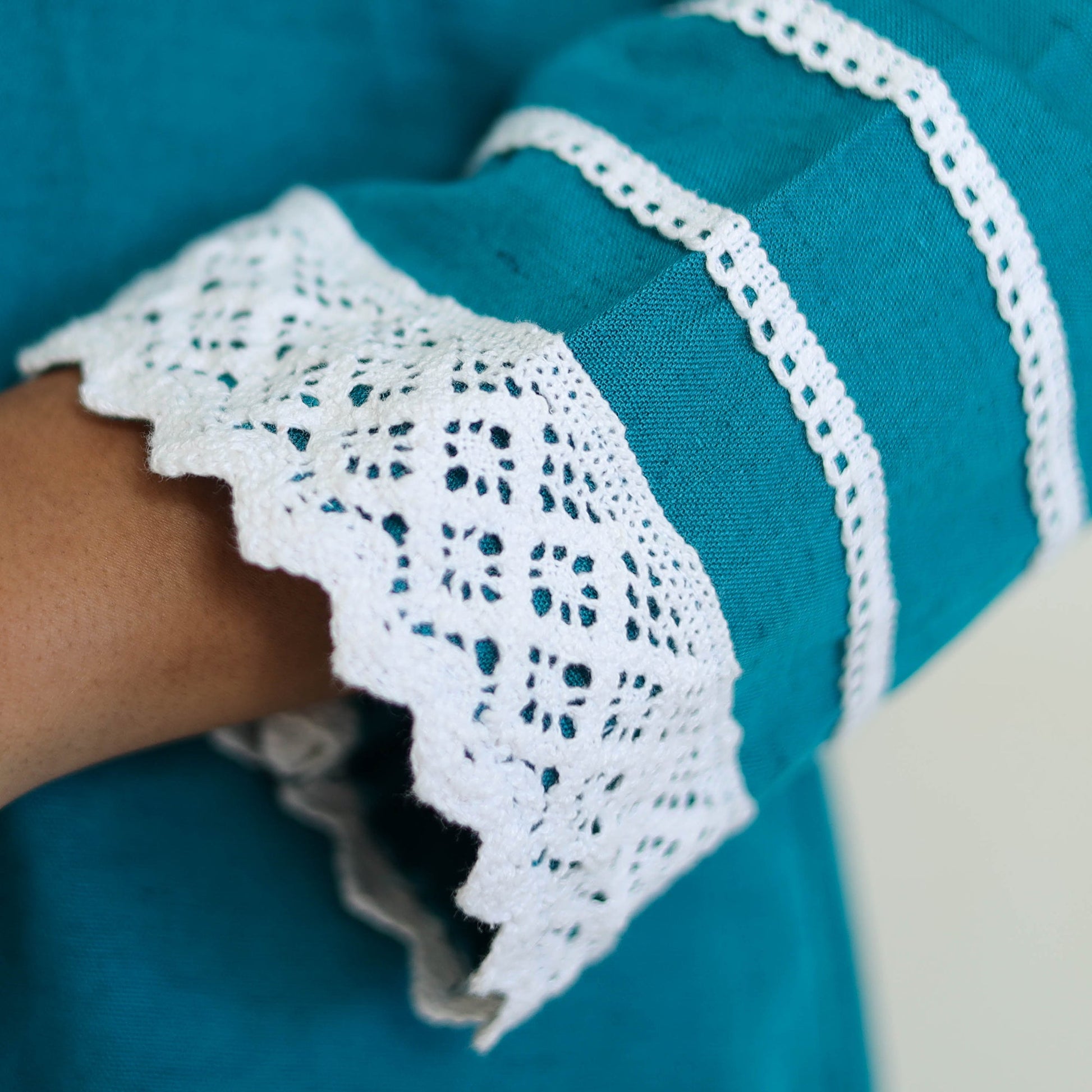 Blue - Flex Cotton Plain Co-Ord Set With Lace Work 04