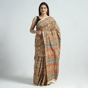 Brown - Pedana Block Print Cotton Kalamkari Saree 02