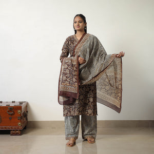 Brown - Chanderi Silk Hand Block Bagru Print Kurta Set 02