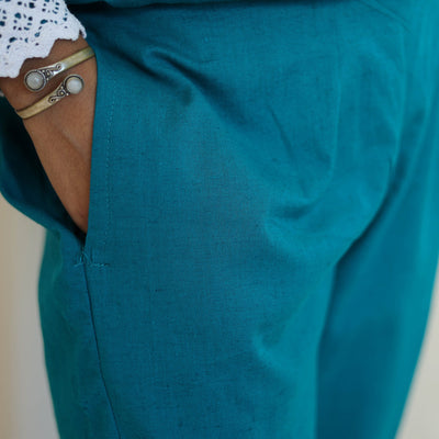 Blue - Flex Cotton Plain Co-Ord Set With Lace Work 04
