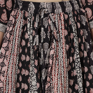 Black - Bagh Block Printed Patchwork Cotton Long Skirt