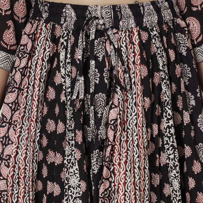 Black - Bagh Block Printed Patchwork Cotton Long Skirt