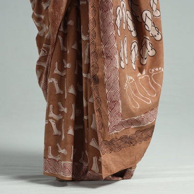 Brown - Bindaas Art Block Printed Natural Dyed Cotton Saree 36