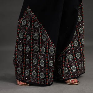 Black - Kantha Hand Embroidery Palazzo in Cotton 40