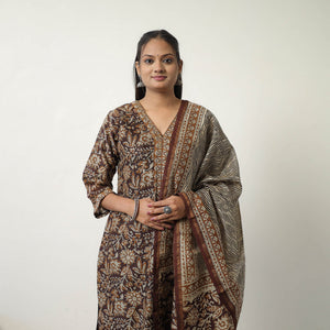 Brown - Chanderi Silk Hand Block Bagru Print Kurta Set 02