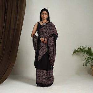 Black - Mul Cotton Block Print Ajrakh Saree 07