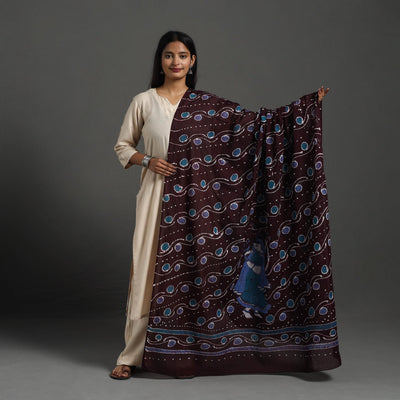 Brown - Cotton Hand Batik Print Dupatta 44