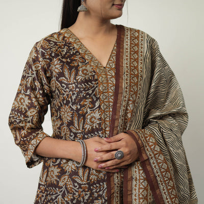 Brown - Chanderi Silk Hand Block Bagru Print Kurta Set 02
