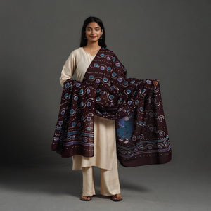 Brown - Cotton Hand Batik Print Dupatta 44