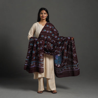Brown - Cotton Hand Batik Print Dupatta 44