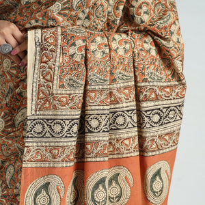 Brown - Pedana Block Print Cotton Kalamkari Saree 02