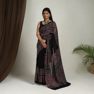 Black - Mul Cotton Block Print Ajrakh Saree 07