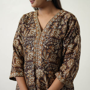 Brown - Chanderi Silk Hand Block Bagru Print Kurta Set 02