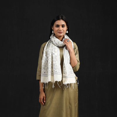Beige - Handloom Desi Tussar Bengal Kantha Work Stole 48