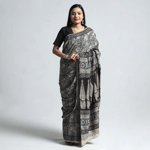 Black - Pedana Block Print Cotton Kalamkari Saree