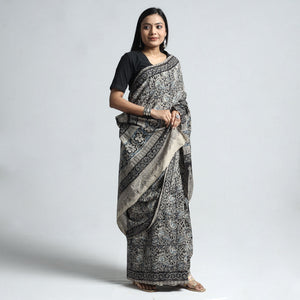 Black - Pedana Block Print Cotton Kalamkari Saree