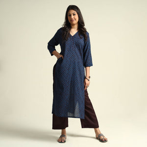 Blue - Bagh Block Printed Cotton Kurta with Palazzo Set