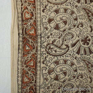 Brown - Pedana Block Print Cotton Kalamkari Saree 02