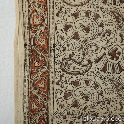 Brown - Pedana Block Print Cotton Kalamkari Saree 02