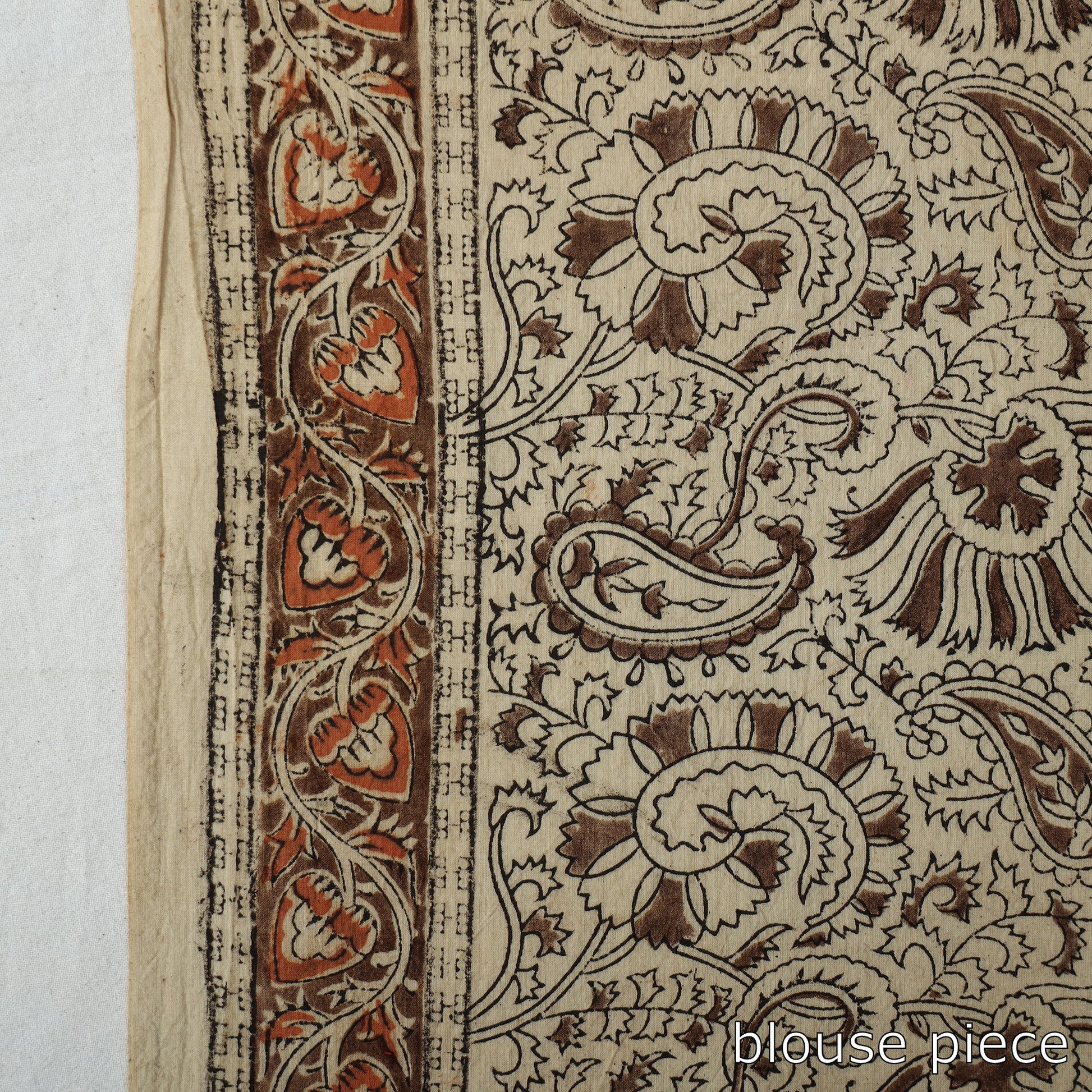 Brown - Pedana Block Print Cotton Kalamkari Saree 02