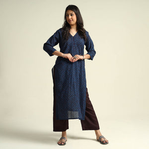 Blue - Bagh Block Printed Cotton Kurta with Palazzo Set