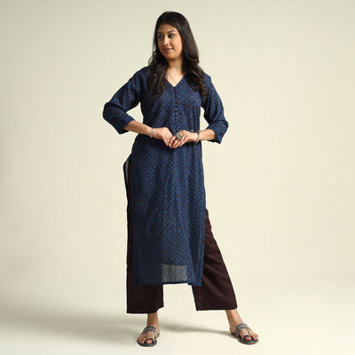 Blue - Bagh Block Printed Cotton Kurta with Palazzo Set