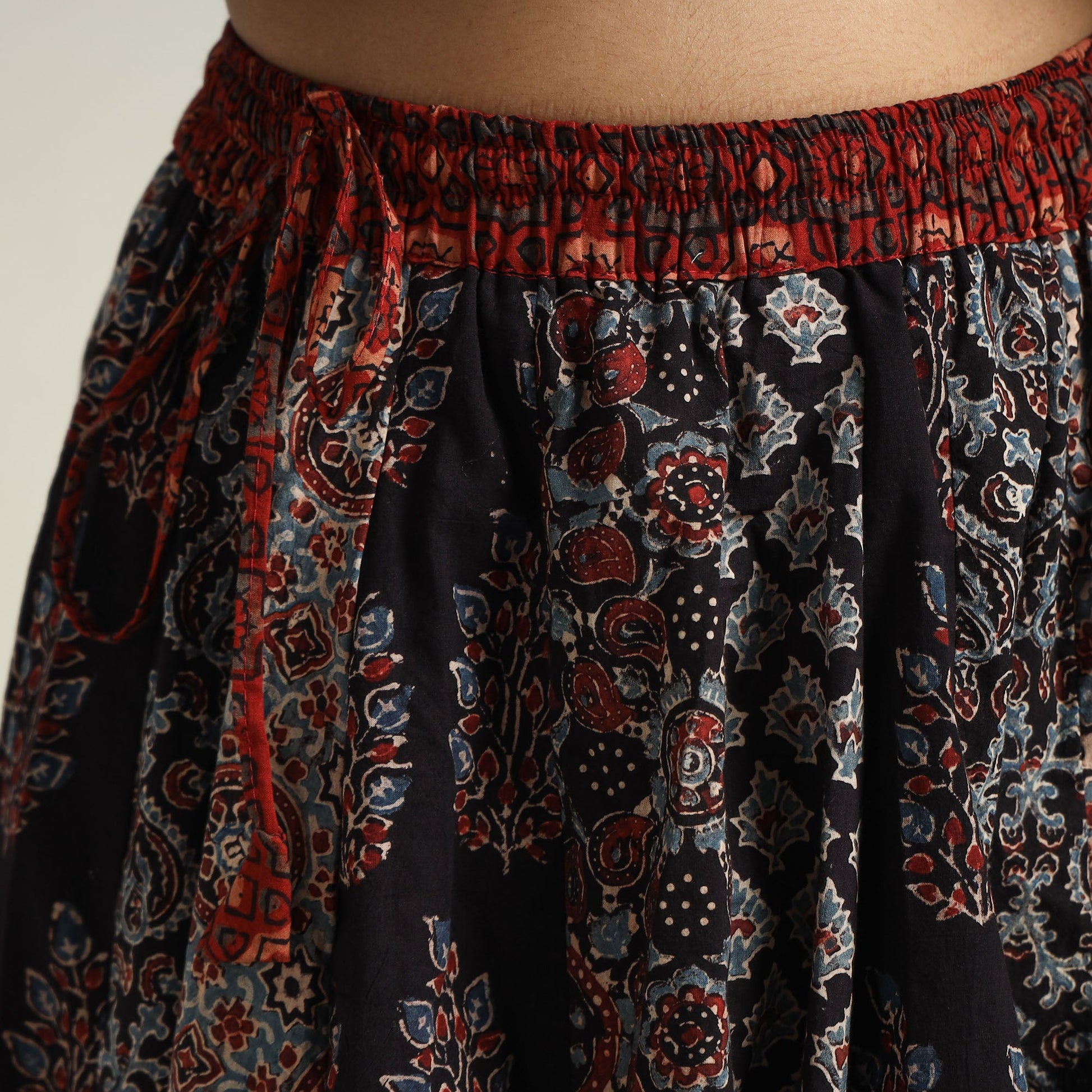Black - Ajrakh Block Printed 24 Kali Patchwork Cotton Long Skirt 04