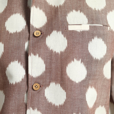 Brown - Pochampally Double Ikat Handloom Cotton Men Nehru Jacket 05