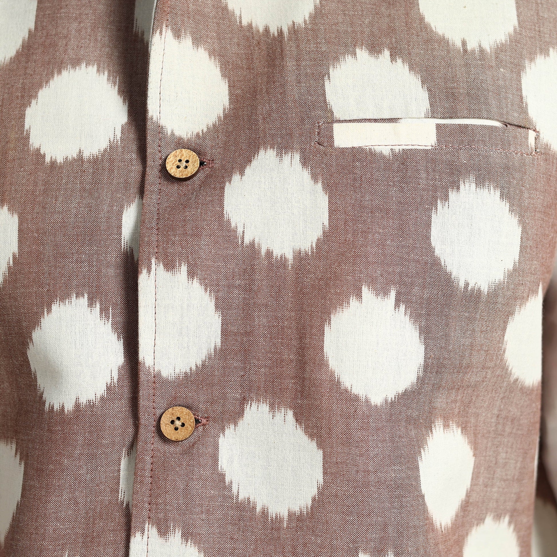 Brown - Pochampally Double Ikat Handloom Cotton Men Nehru Jacket 05