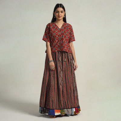 Brown - Kutch Block Printed 24 Kali Cotton Long Skirt 19