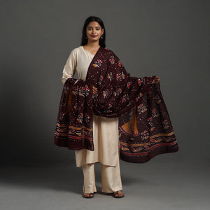 Brown - Cotton Hand Batik Print Dupatta 45