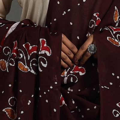 Brown - Cotton Hand Batik Print Dupatta 45