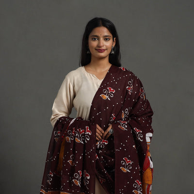 Brown - Cotton Hand Batik Print Dupatta 45