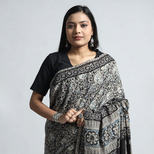 Black - Pedana Block Print Cotton Kalamkari Saree