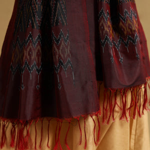 Brown - Handloom Mulberry Silk Pochampally Ikat Stole 14