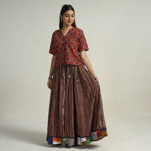 Brown - Kutch Block Printed 24 Kali Cotton Long Skirt 19