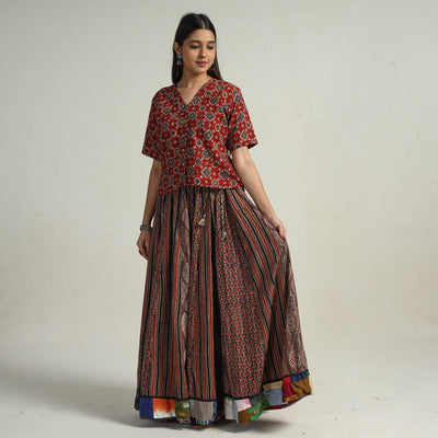 Brown - Kutch Block Printed 24 Kali Cotton Long Skirt 19