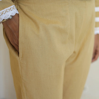 Brown - Flex Cotton Plain Co-Ord Set With Lace Work 02