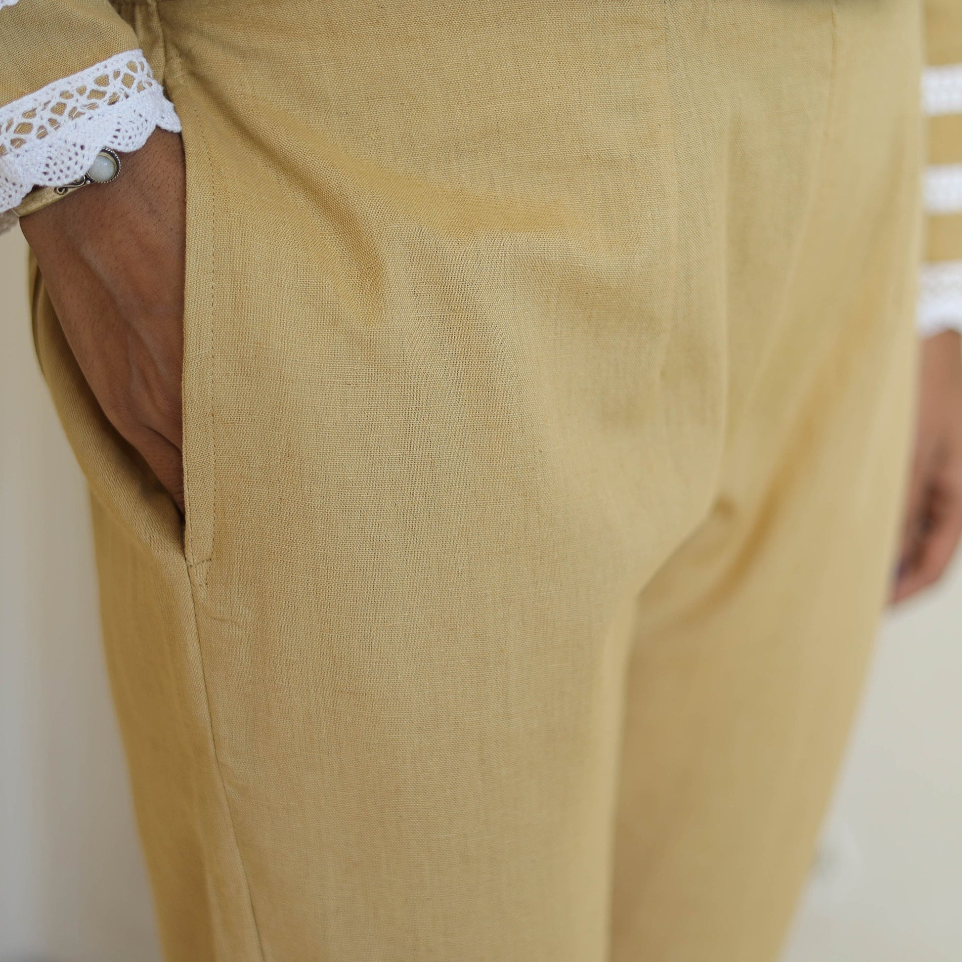 Brown - Flex Cotton Plain Co-Ord Set With Lace Work 02