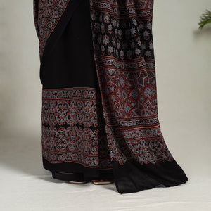 Black - Mul Cotton Block Print Ajrakh Saree 07