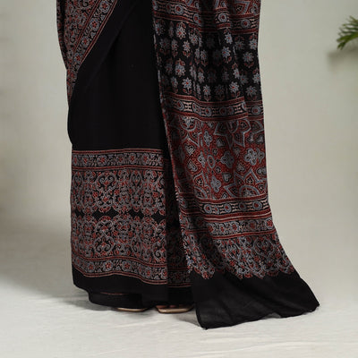 Black - Mul Cotton Block Print Ajrakh Saree 07