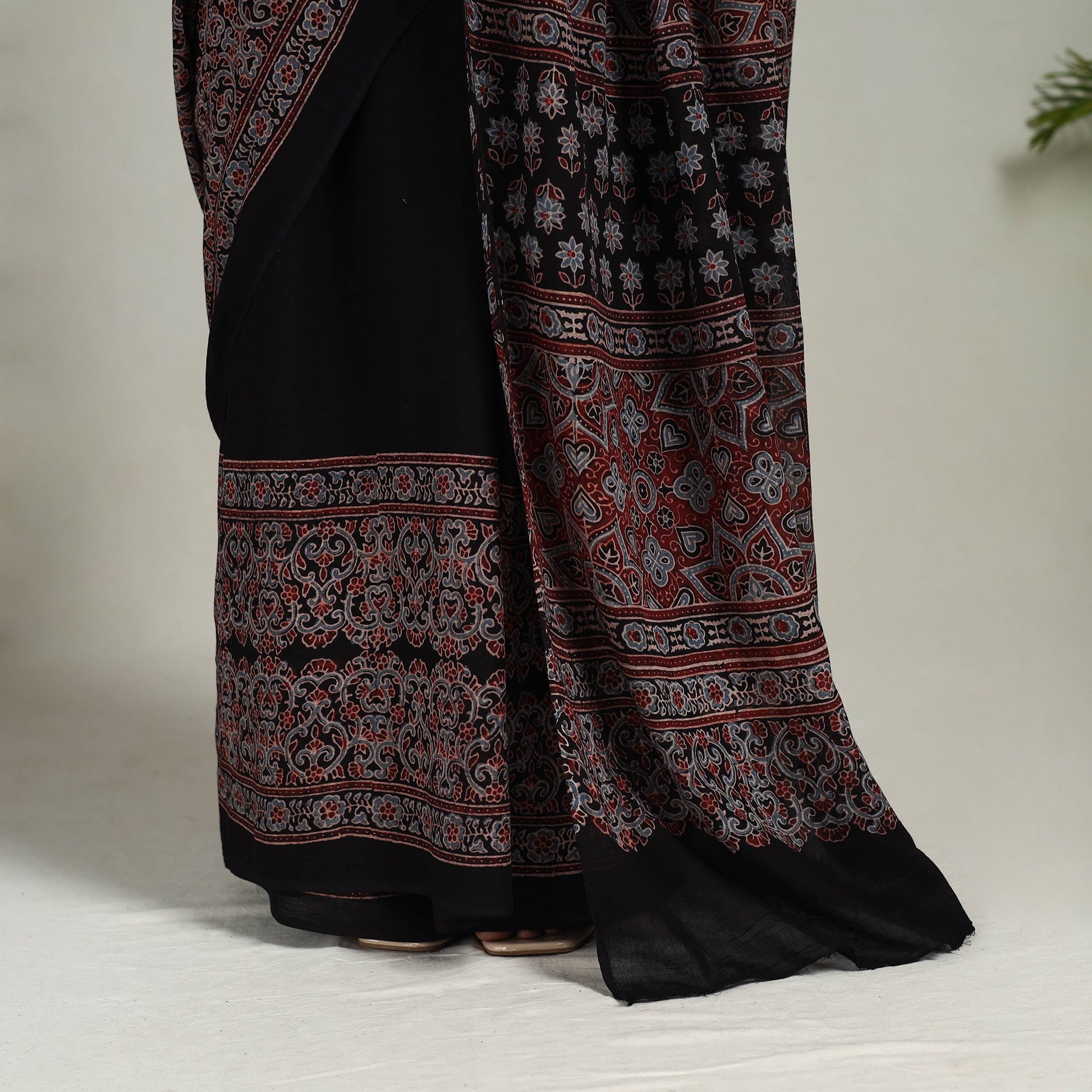 Black - Mul Cotton Block Print Ajrakh Saree 07