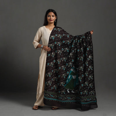Black - Cotton Hand Batik Print Dupatta 46