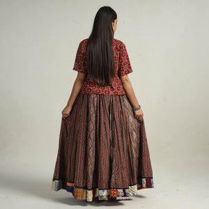 Brown - Kutch Block Printed 24 Kali Cotton Long Skirt 19