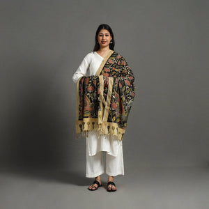 Black - Mangalagiri Cotton Handpainted Pen Work Kalamkari Dupatta 07
