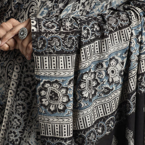 Black - Pedana Block Print Cotton Kalamkari Saree