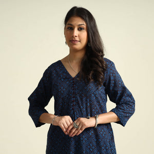 Blue - Bagh Block Printed Cotton Kurta with Palazzo Set