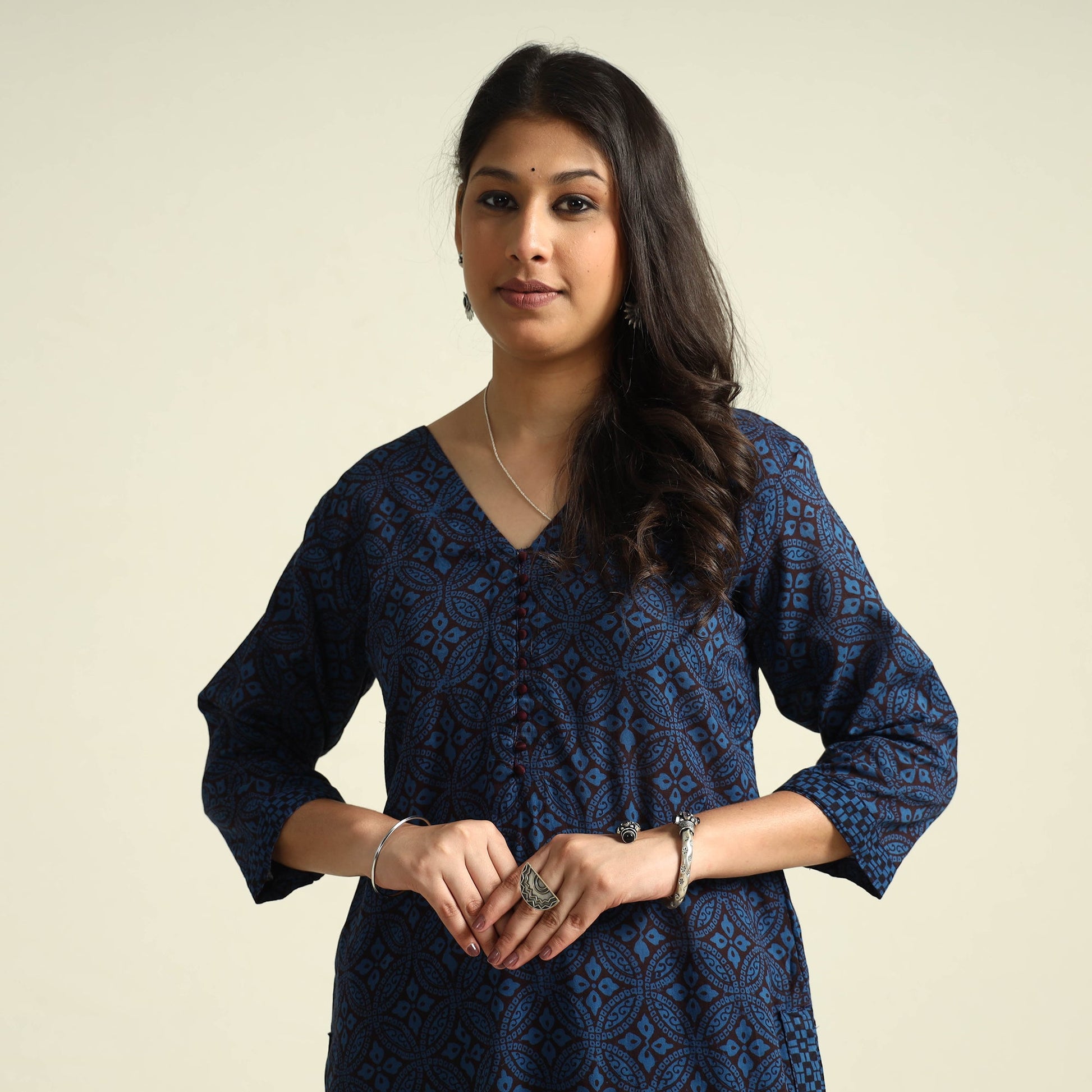 Blue - Bagh Block Printed Cotton Kurta with Palazzo Set